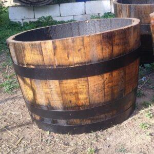 Half Bourbon Whiskey Barrel Planter - refinished