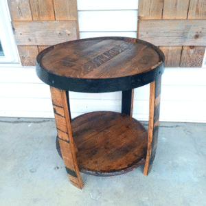 Double bourbon whiskey barrel lid end table