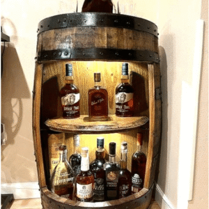 Half Bourbon Whiskey Barrel Liquor Cabinet - Open Front
