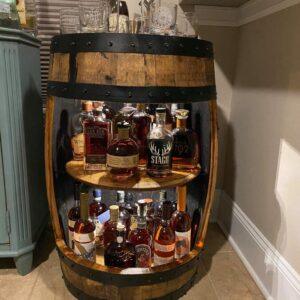 Bourbon Whiskey Barrel Bar & Liquor Cabinet - Open Front