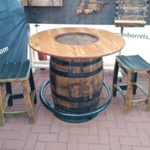 Bourbon Whiskey Barrel table with footrest and glass insert